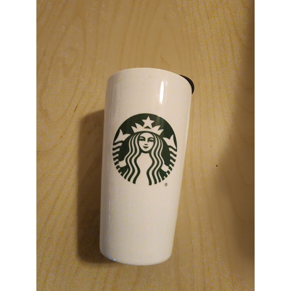Starbucks Siren Logo White Ceramic Travel Tumbler Mug 12oz Double Wall Drink Box